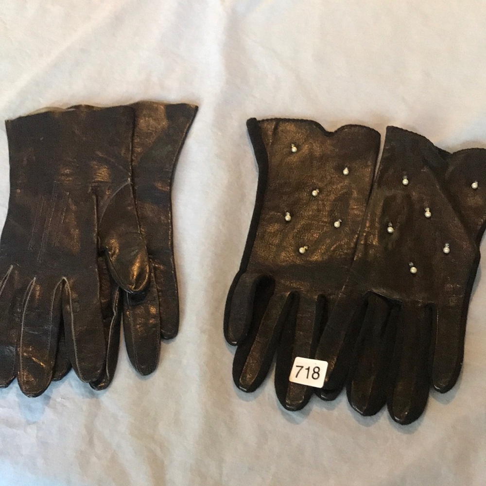 Vintage LADE GAY Leather Gloves Pearls Rhinestones